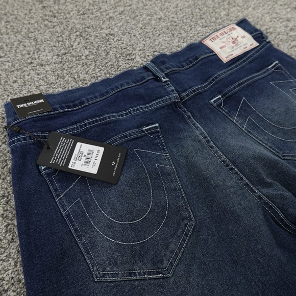 NEW True Religion Jeans Mens 38X34 Dark Blue Denim Pants Ricky Relaxed Straight